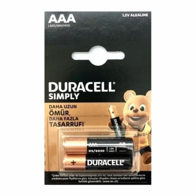 Duracell AAA alkalin kumanda pili — 2 adet pil içeren paket